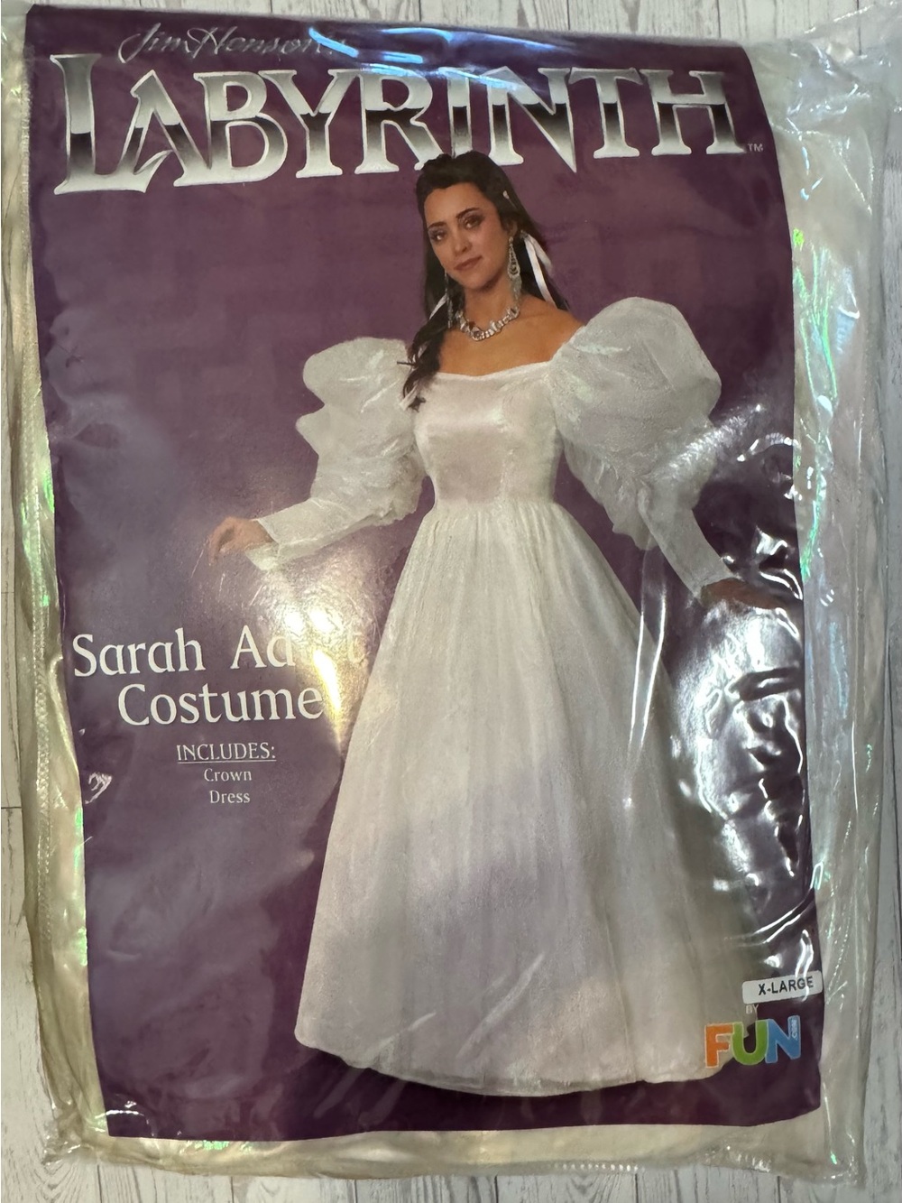 Women’s XL Sarah Costume White Dress with Crown - Labyrinth